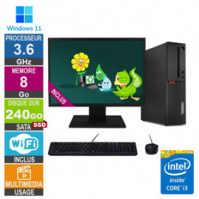 PC Lenovo M720s i3-8100 3.60GHz 8Go/240Go SSD Wifi W11 + Ecran 20