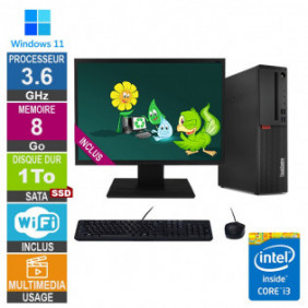 PC Lenovo M720s i3-8100 3.60GHz 8Go/1To SSD Wifi W11 + Ecran 20