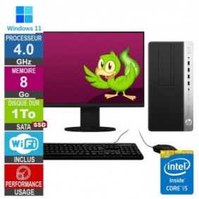 HP 600 G4 MT i5-8400 4GHz 8Go/1To SSD Wifi W11 + Ecran 19