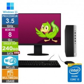 PC HP 600 G4 SFF i5-8500T 3.50GHz 8Go/240Go SSD Wifi W11 + Ecran 19