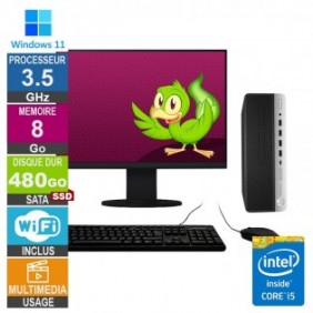 PC HP 600 G4 SFF i5-8500T 3.50GHz 8Go/480Go SSD Wifi W11 + Ecran 19