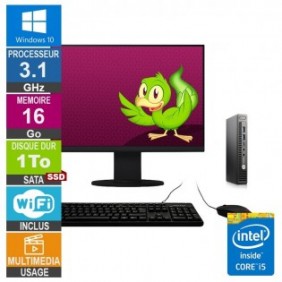 HP 600 G2 Mini i5-6500T 3.10GHz 16Go/1To SSD Wifi W10 + Ecran 20