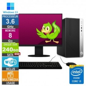 HP ProDesk 400 G5 MT i3-8100 3.60GHz 8Go/240Go SSD Wifi W11 + Ecran 19