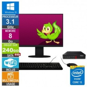 Lenovo M910x Tiny i5-6500T 3.10GHz 8Go/240Go SSD Wifi W10 + Ecran 19