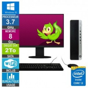 HP 800 G3 SFF i3-6100 3.70GHz 8Go/2To Wifi W10 + Ecran 20