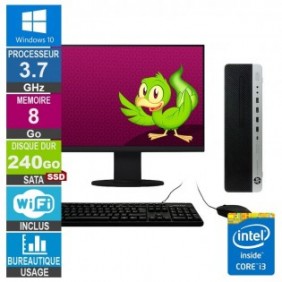 HP 800 G3 SFF i3-6100 3.70GHz 8Go/240Go SSD Wifi W10 + Ecran 20