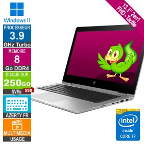 13,3" HP 1030 G2 X360 2en1 Core i7 3.9GHz 8Go/250Go SSD W11 AZERTY