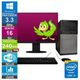 Dell 7010 MT i3-3220 3.30GHz 16Go/240Go SSD Wifi W10 + Ecran 20