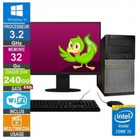 Dell 7010 MT i5-3330 3.20GHz 32Go/240Go SSD Wifi W10 + Ecran 20