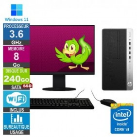 HP 600 G4 MT i3-8100 3.60GHz 8Go/240Go SSD Wifi W11 + Ecran 19