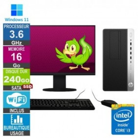 HP 600 G4 MT i3-8100 3.60GHz 16Go/240Go SSD Wifi W11 + Ecran 19