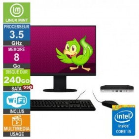 HP 600 G4 Mini i5-8500T 3.50GHz 8Go/240Go SSD Wifi Linux Mint + Ecran 20