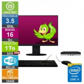 HP 600 G4 Mini i5-8500T 3.50GHz 16Go/1To SSD Wifi Linux Mint + Ecran 20