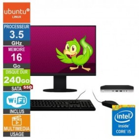 HP 600 G4 Mini i5-8500T 3.50GHz 16Go/240Go SSD Wifi Linux Ubuntu + Ecran 24