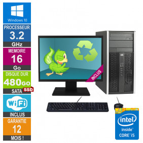 PC HP Pro 6300 MT Core i5-3470 3.20GHz 16Go/480Go SSD Wifi W10 + Ecran 20