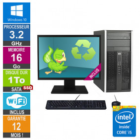 PC HP Pro 6300 MT Core i5-3470 3.20GHz 16Go/1To SSD Wifi W10 + Ecran 20