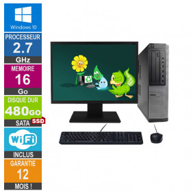 PC Dell Optiplex 790 DT G630 2.70GHz 16Go/480Go SSD Wifi W10 + Ecran 24