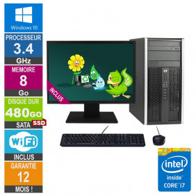 PC HP Pro 6300 MT Core i7-3770 3.40GHz 8Go/480Go SSD Wifi W10 + Ecran 20
